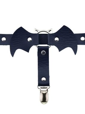 Bat Bow Faux Leather Garter Set Silver Hardware